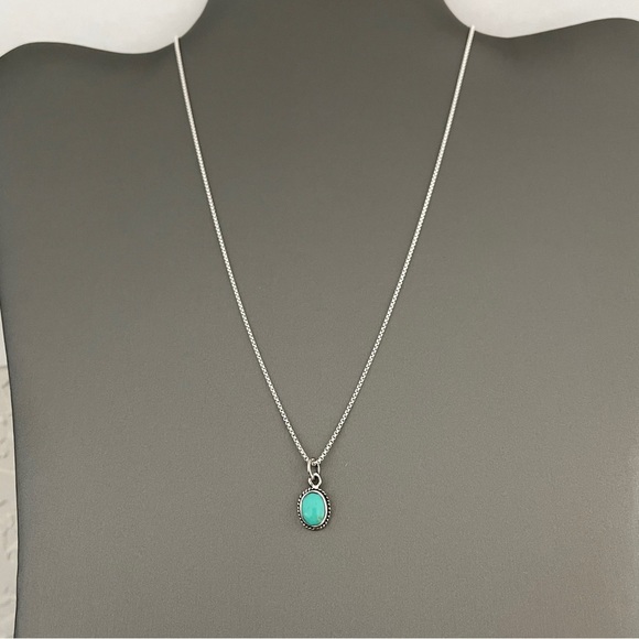 Sterling Silver Small Dainty Oval Synthetic Turquoise Necklace, Silver Necklace - Picture 9 of 10